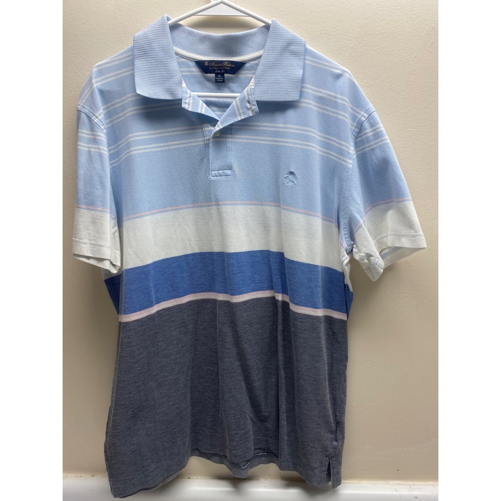 Brooks Brothers Supima Cotton Slim Fit Striped Polo Shirt Blue Grey XL